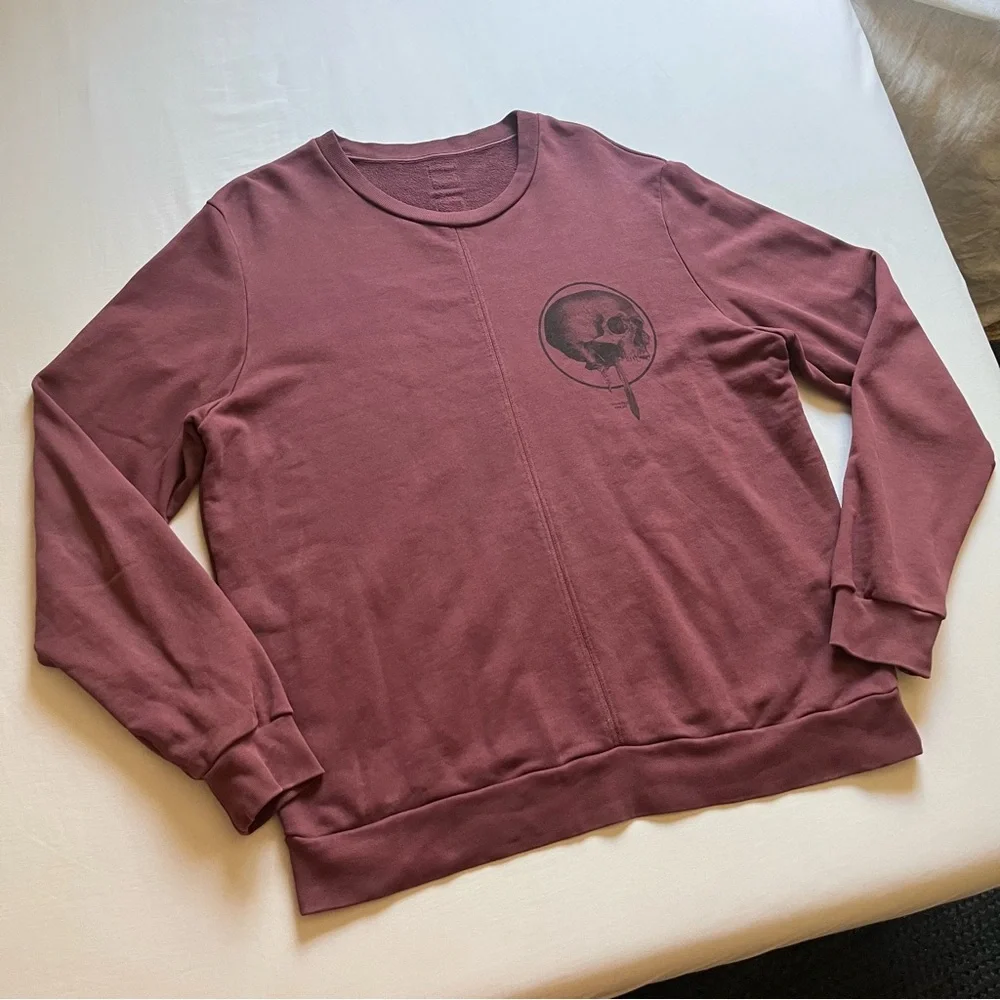 KOMAKINO maroon burgundy skull print graphic crew neck pullover‎ sweater